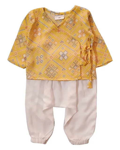 Snowflakes Unisex Infant Jabla top with geometric print and Harem pant set-Yellow