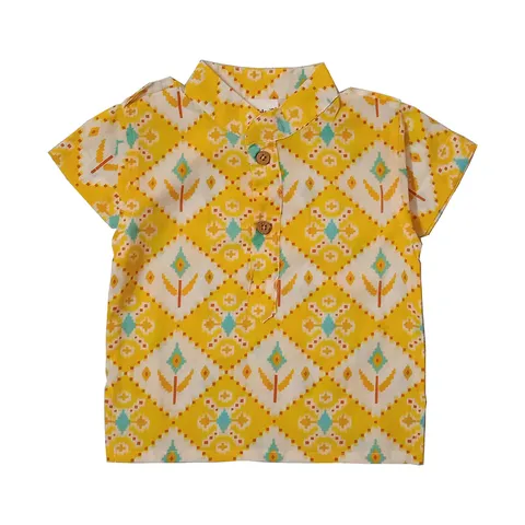 Snowflakes Boys Half Sleeve Kurtha With Geometric Prints -Yellow