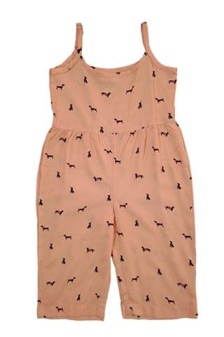 Snowflakes Girls Sleeveless Romper- Peach