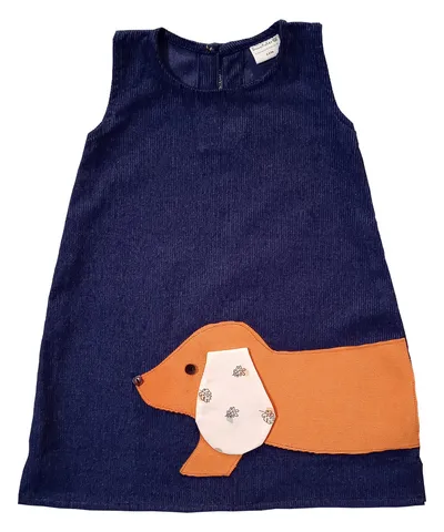 Girls Frock with Dog Print -Blue