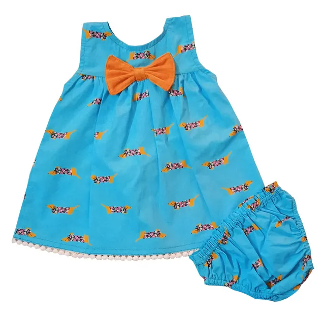 Snowflakes Baby Girls' Frock with Dog print - Blue