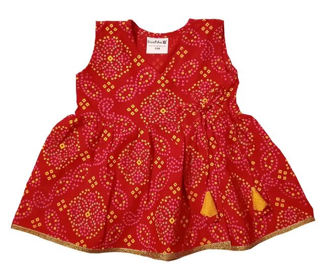 Baby Girls' Jabla Style Frock with Bandhini Print - Red