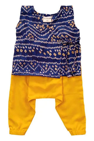 Snowflakes Unisex Infant Jabla Top With Bandhini Print And Harem Pant Set-Blue