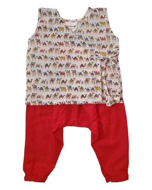 Snowflakes Unisex Infant Jabla Top With Camel Print And Harem Pant Set - White & Red