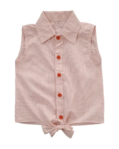 Snowflakes Girls Sleeveless Shirt With Stripes Prints - Pink