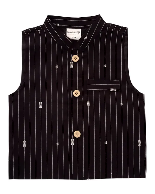 Snowflakes Boys' Waistcoat With Stripes - Black