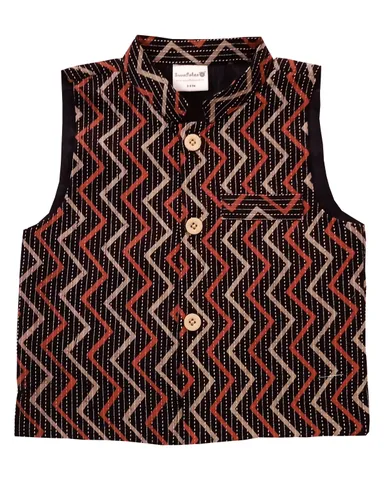 Snowflakes Boys' Waistcoat With Wave Prints - Black