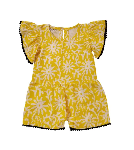 Snowflakes Girls Co-Ord Set With Flower Design - Yellow