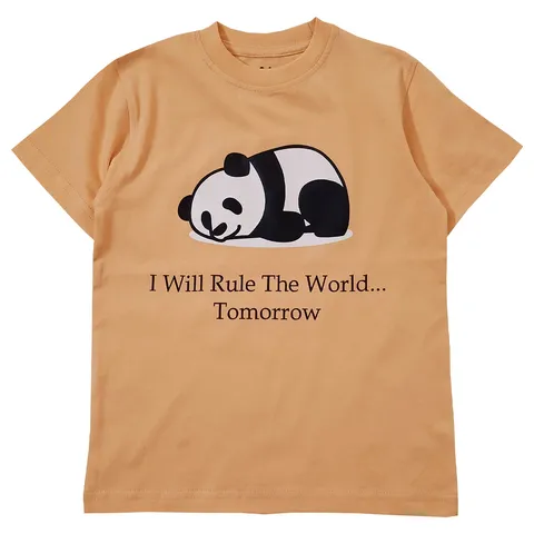 Snowflakes Boys Half sleeve T shirt With Panda Print -Peach