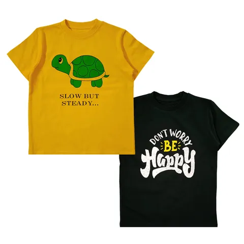 Snowflakes Boys Half Sleeve Cotton Printed T shirt Combo ( Pack of 2) - Yellow & Bottle Green