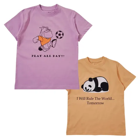 Snowflakes Boys Half Sleeve Cotton Printed T-shirt Combo ( Pack of 2) - Lavender &  Peach