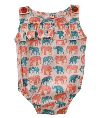 Snowflakes  Infant Wear  Onesie With Elephant Print - White