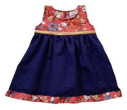 Snowflakes Girls 2 Panel Frock with Floral Print - Blue & Pink