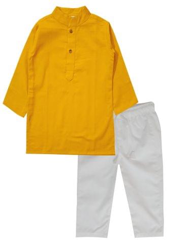 Snowflakes Boys Solid kurta And Pyjama Set- Yellow & White