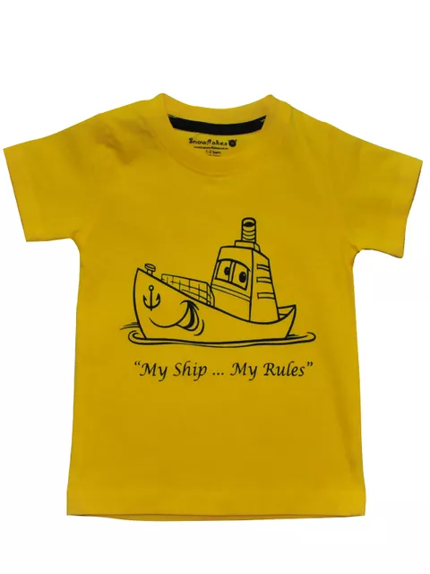Yellow Half Sleeve Tshirt With Ship Print