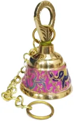 Colorful Brass Hanging Bell with Om-Elephant For Home Temple, Door, Hallway, Porch Or Balcony; Unique decor Gift (12130)