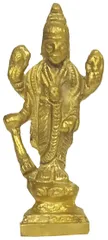 Rare Miniature Brass Lord Vishnu: Unique Collectible Gold Finish Statue (12145)