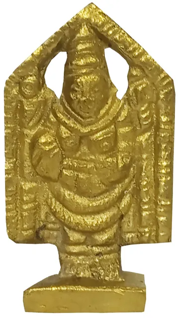 Rare Miniature Brass Lord Tirupathi Venkateswara Balaji: Unique Collectible Gold Finish Statue (12146)