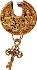 Brass Padlock Ganesha-Lakshmi: Round Shape Antique Design; Unique Collectible?(11295)