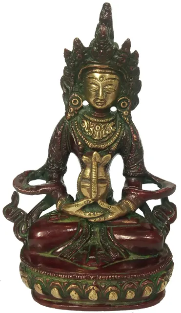 Brass Idol Amitabha Buddha Chenrezi: Tibetan Buddhist Deity Statue (12154)