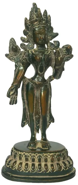 Brass Idol Syamatara Green Tara Standing: Antique Green Patina Finish (12161)