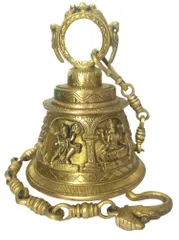 Brass Temple Hanging Bell Lakshmi, Ganesha, Radha-Krishna, Shiva, Durga, Hanuman: Hindu Gods Goddess Grand Sculpture (12165)