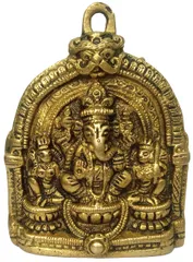 Brass Wall Hanging Statue Plaque: Ganesha Ganapathi Vinayak with Riddhi Siddhi (12168)