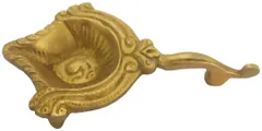 Brass Aarti Diya Holder: Om Inscription Oil Lamp Deepak for Puja or Decor (12175)
