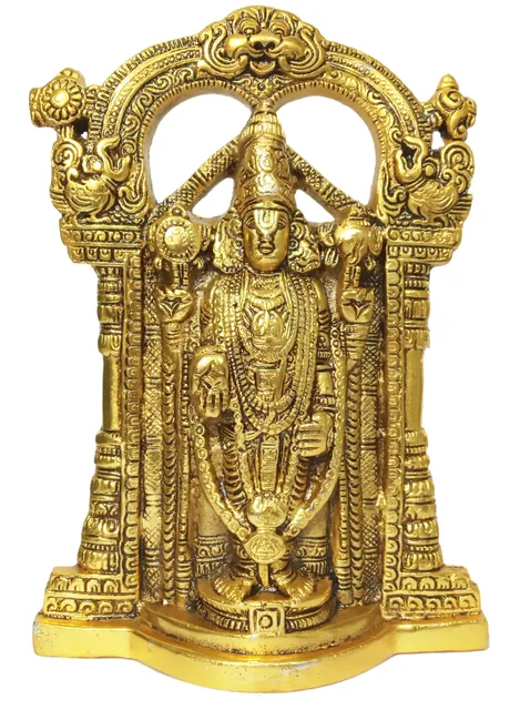 Metal Idol Wall Hanging Tirpuathi Venkateswara Balaji: Gold Finish Statue For Home, Temple (12183)