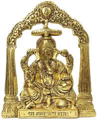 Metal Wall Door Hanging of Lord Ganesha, Ganapathi or Vinayaka on Throne: Grand Plaque for Home Temple (12189)