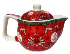 Ceramic Kettle 'Fiery Red': Small 350 ml Tea Pot, Steel Strainer Included (12209)