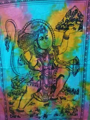 Cotton Wall Poster Sanjeevani Parvat Hanuman: Bohemian Wall Hanging Tapestry (20069)