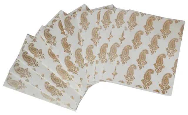 Paper Card-Envelope Pack (Set of 10) 'White Paisley': Handmade Organic Paper Cards 5*4 inches for Personalized Greetings (11454D)