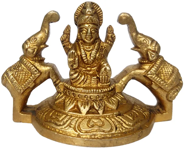 Brass Idol Gaja Lakshmi: Collectible Decor Statue Laxmi with Elephants (12244)