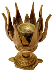 Brass Incense Dhoop Pastille Holder: Open-Close Lotus Dhup Dani (12246)