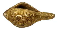 Brass Shankha: Holy Conch Design Small Idol with Hindu Symbols (12248)
