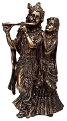 Resin Idol Radha Krishna: Collectible Bronze Finish Statue Depicting Eternal Holy Love, 7 inches (12250)