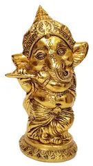 Metal Statue Ganesha Ganapti Playing Flute (12267)