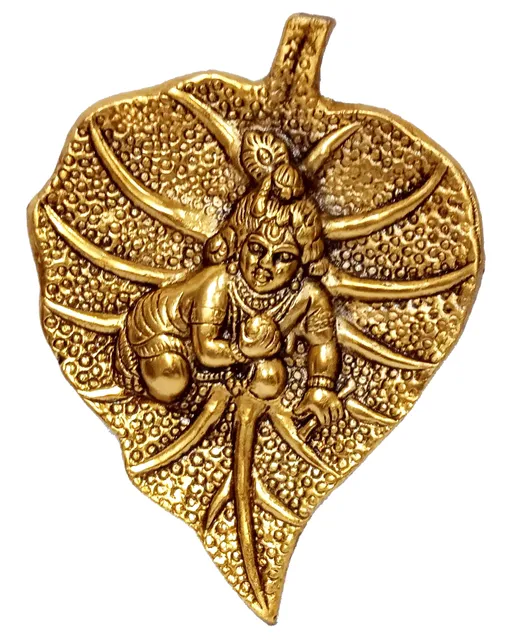 Metal Leaf Krishna Laddoo Gopal, Golden (10186A)