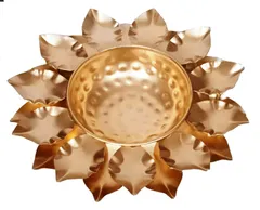 Brass Urli (Uruli, Varpu) Sacred leaves Peepal Leaves Design: Decorative Water Bowl For Petals or Candles, 11 Inches (12274)