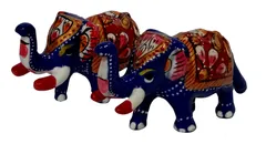 Enamelled Metal Miniature Elephant Pair: Colorful Meenakari Art, Set of 2 Figurines (12290)