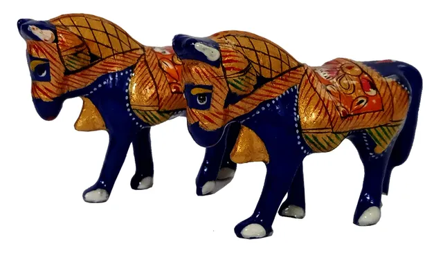 Enamelled Metal Miniature Horse Pair: Colorful Meenakari Art, Set of 2 Figurines (12294)