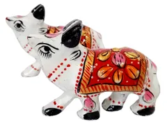 Enamelled Metal Miniature Cow Pair: Colorful Meenakari Art, Set of 2 Figurines (12300)