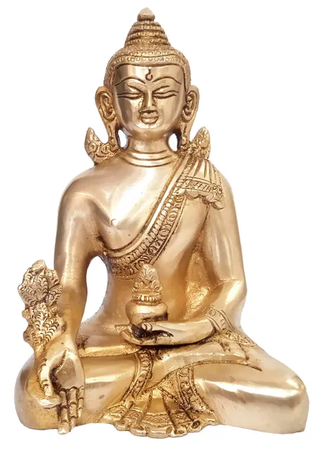 Brass Idol Medicine Buddha: Vintage Golden Statue from Tibetan Healing (10531A)