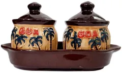 Ceramic Pickle Jar Set With Tray: Indian Souvenir From Goa (10056)
