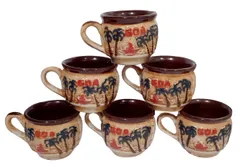 Ceramic Tea Coffee Cups: Set Of 6 Goa Beach Design Mugs (10060)