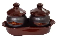 Ceramic Pickle Jar Set with Tray, Indian Souvenir (10056B)