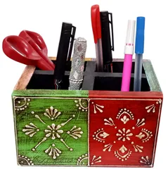 Wooden Desk Organizer for Pens, Mobile Phone Or Visiting Cards: Handpainted Office Table Accessory?(10743)