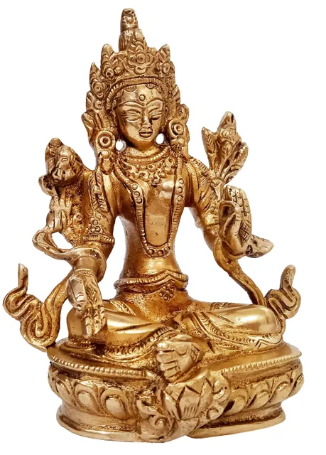 Brass Statue Green Tara, Female Bodhisattva: Tibetan Buddhist Goddess (11428)