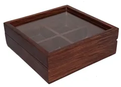 Wooden Box: 4 Compartment Case with Transparent Cover - Ideal for Spices , Jewelry, or Trinkets (12336)